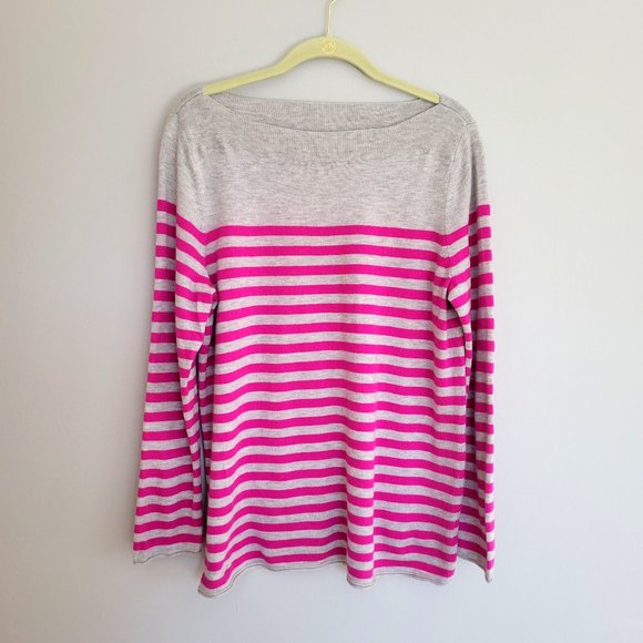 GAP Sweaters - Gap Bella Pink/Gray Striped Boatneck Sweater, L